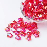 Eco-Friendly Transparent Acrylic Beads, Star, Red, AB Color, about 10mm in diameter, 4mm thick, hole:1.5mm. about 2140pcs/500g(PL556-8)