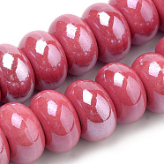 Handmade Porcelain Beads, Pearlized, Rondelle, Indian Red, 15~16x9~10mm, Hole: 5~6mm(PORC-Q219-15x9-F18)