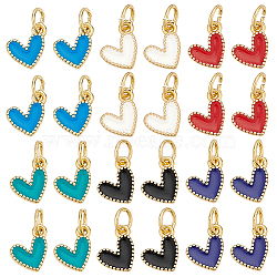 24Pcs 6 Colors Enamel Charms, with Brass Findings, Heart, Real 18k Gold Plated, Mixed Color, 9x7x2.5mm, Hole: 2.5mm, 4pcs/color(KK-HY0003-96)