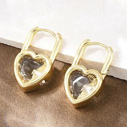Heart Brass Micro Pave Clear Cubic Zirconia Hoop Earrings, Real 18K Gold Plated, 22.5x13x5mm(EJEW-D348-06G)