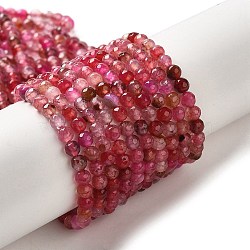Natural Agate Beads Strands, Dyed & Heated, Faceted Round, Cerise, 4mm, Hole: 0.8mm, about 93pcs/strand, 14.88 inch(37.8cm)(G-G079-A01-01)