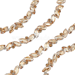 Glass Rhinestone Cup Chain, Flower False Diamond Trim, with Silver Plated Alloy Chains, for DIY Jewelry Making Wedding Party Decoration, Light Colorado Topaz, 4x6mm, 1 Yard/box(FIND-GF0003-93)