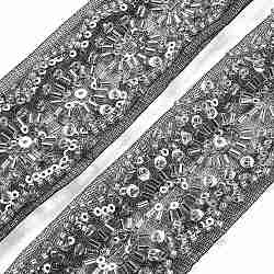 Polyester Lace Trims, with ABS Imitation Pearl Beads and Glass, Black, 1-5/8 inch(40mm)(OCOR-A007-03)