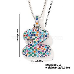 Brass Pave Colorful Cubic Zirconia Letter Pendant Box Chain Necklaces, Platinum, Letter Z, 15.75 inch(40cm)(NU0575-47)