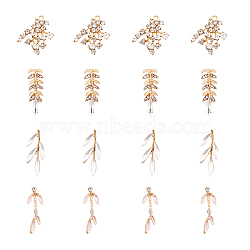 DIY Leaf Shape Jewelry Making Finding Kit, Including 12Pcs 3 Style Alloy Crystal Rhinestone Cabochons & 4Pcs Pendants, Light Gold, 31.5~39x12~29x4.5~5.5mm, 16Pcs/box(DIY-CA0005-29)