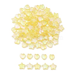 100Pcs 2 Style Eco-Friendly Transparent Acrylic Beads, Heart/Star, Dyed, AB Color, Yellow, 8~10x8~10x3~4mm, Hole: 1.5mm, 50pcs/style(TACR-YW0001-86G)
