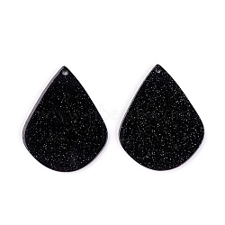 Acrylic Pendants, for DIY Earring Accessories, with Glitter Powder, Teardrop, Black, 40x32x2.5mm, Hole: 1.6mm(KY-I008-10B)