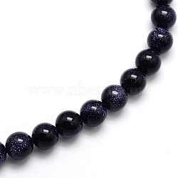Synthetic Blue Goldstone Round Beads Strands, 4mm, Hole: 1mm, about 97pcs/strand, 15.5 inch(G-O047-11-4mm)