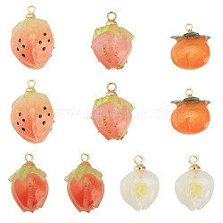 10PCS 5Style Opaque Acrylic Charms, with Alloy Loops, Fruit, Mixed Shapes, 13.3~17x10~12x9.5~12mm, Hole: 1.4~1.5mm(SACR-CA0001-20)