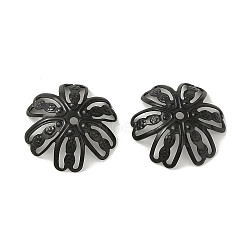 304 Stainless Steel Bead Caps, Flower, Black, 14.5x3mm, Hole: 1.2mm(STAS-P363-02A-EB)