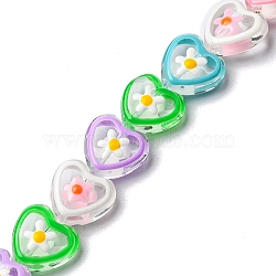 Handmade Lampwork Beads Strands, with Enamel, Heart with Flower, Mixed Color, 12x12x7mm, Hole: 1.2mm, about 30pcs/strand, 12.80''(32.5cm)(LAMP-A154-03H)