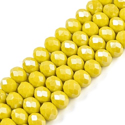 Electroplate Glass Beads Strands, Pearl Luster Plated, Faceted, Rondelle, Yellow, 8x6mm, Hole: 1~1.4mm, about 64~65pcs/strand, 40~41cm(EGLA-A044-P8mm-A04)