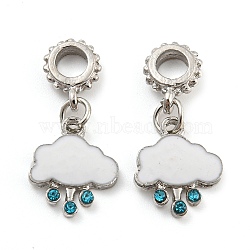 Rack Plating Alloy Enamel Cloud European Dangle Charms, Large Hole Pendants, with Indicolite Rhinestone, Platinum, Cadmium Free & Nickel Free & Lead Free, White, 28mm, Hole: 4.5mm, Cloud: 14.5x12.5x2mm(FIND-B034-01P)