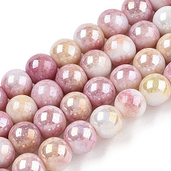Electroplated Glass Beads Strands, AB Color Plated, Round, Pink, 8.5mm, Hole: 1.2mm, about 100pcs/strand, 30.63 inch(77.8cm)(GLAA-C023-01I)