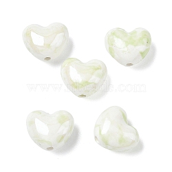 Handmade Porcelain Beads, Pearlized, Heart, Pale Green, 14x16x10mm, Hole: 2mm(PORC-K003-04B)