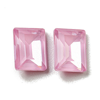 Glass Rhinestone Cabochons, Point Back & Back Plated, Faceted, Rectangle, Rosaline, 8x6x4mm
