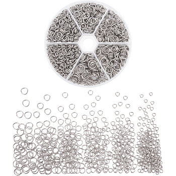 1230Pcs 6 Style 304 Stainless Steel Open Jump Rings, Stainless Steel Color, 18 Gauge, 6style/set