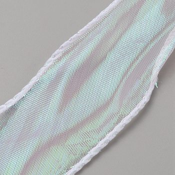 Flat Rainbow Color Nylon Organza Ribbon, Iridescent Ribbon for Bowknot, Flower, Gift Decoration, Clear AB, 1-5/8 inch(40mm), about 9.84 Yards(9m)/Roll