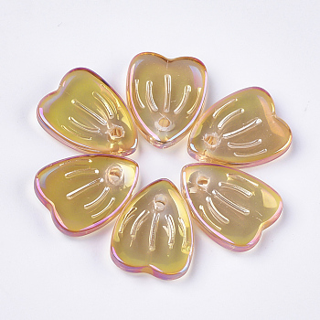 Electroplate Glass Pendants, Petal, Goldenrod, 12x9x2.5mm, Hole: 1mm