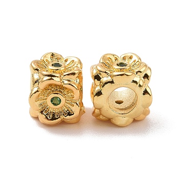 Brass Rhinestones Beads, Cube with Flower, Long-Lasting Plated, Real 18K Gold Plated, 5.5x6x6mm, Hole: 2.7mm