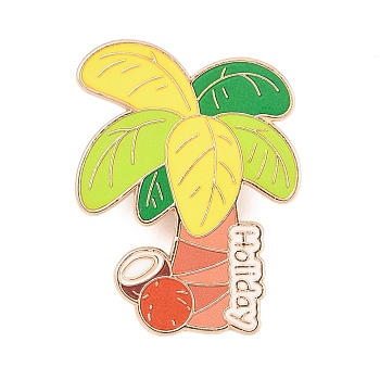 Coconut Theme Alloy Enamel Pins, Light Gold Lapel Pin Backs for Backpack Clothes, Colorful, Coconut Tree, 34x26mm