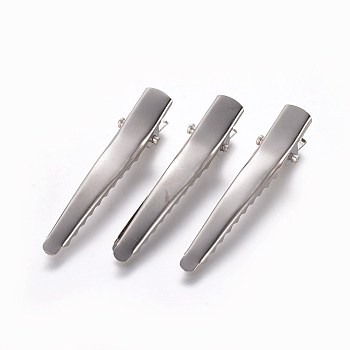 Iron Alligator Hair Clip Findings, Platinum, 45x10x0.3~11mm