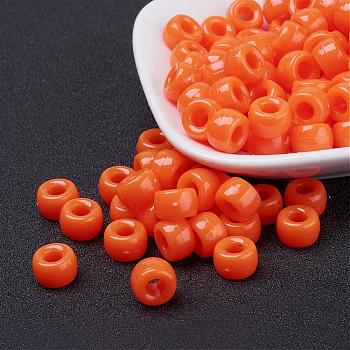 Opaque Acrylic European Beads, Barrel, Orange Red, 9x6mm, Hole: 4mm, about 1900pcs/500g
