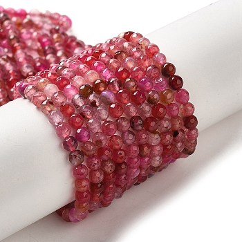 Natural Agate Beads Strands, Dyed & Heated, Faceted Round, Cerise, 4mm, Hole: 0.8mm, about 93pcs/strand, 14.88 inch(37.8cm)