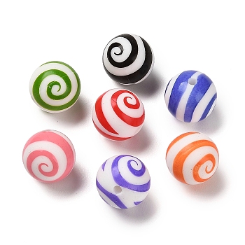 Stripe Pattern Round Silicone Focal Beads, Chewing Beads For Teethers, DIY Nursing Necklaces Making, Mixed Color, 15x15mm, Hole: 2mm