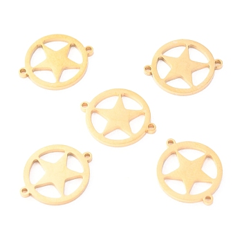 Stainless Steel Links Connectors, Flat Round with Star, Golden, 15x12x1.1mm, Hole: 1mm