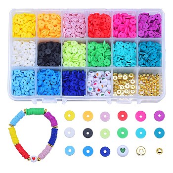 Flat Round Handmade Polymer Clay Beads, Disc Heishi Beads for Hawaiian Earring Bracelet Necklace Jewelry Making, Mixed Color, 6x1mm, Hole: 2mm