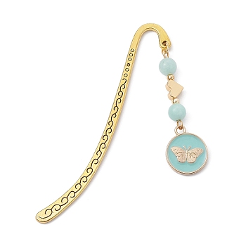 Dyed Natural Malaysia Jade Imitation Amazonite Bookmarks, Butterfly Pendant Bookmark, Alloy Hook Bookmark, 84mm, Pendant: 46x15x6mm