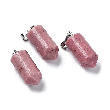 Natural Rhodonite Pointed Pendants, Bullet charms with Stainless Steel Color Plated 201 Stainless Steel Snap on Bails, 26x10.5mm, Hole: 7x3.5mm
