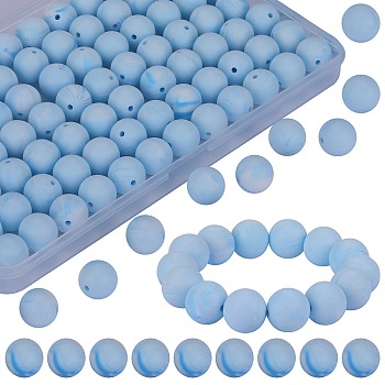 80Pcs Round Silicone Focal Beads, Chewing Beads For Teethers, DIY Nursing Necklaces Making, Light Cyan, 15mm, Hole: 2mm