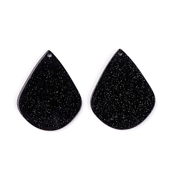 Acrylic Pendants, for DIY Earring Accessories, with Glitter Powder, Teardrop, Black, 40x32x2.5mm, Hole: 1.6mm