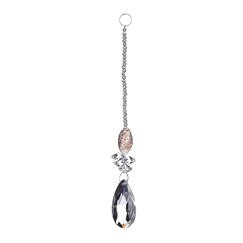 Crystal Teardrop Beaded Wall Hanging Decoration Pendant Decoration, Hanging Suncatcher, with Iron Ring and Glass Beads, Clear, 208mm, Pendant: 47x28x14.5mm