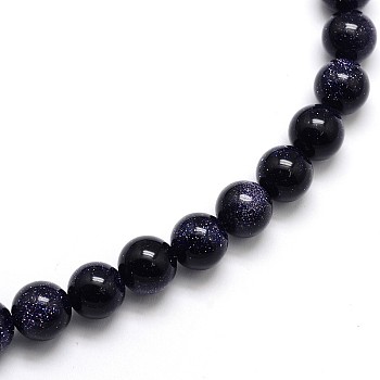 Synthetic Blue Goldstone Round Beads Strands, 4mm, Hole: 1mm, about 97pcs/strand, 15.5 inch