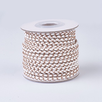 Braided Leather Cords, Round, Creamy White, 3mm, about 10yards/roll