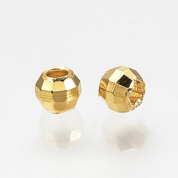 Brass Spacer Beads, Faceted Round, Nickel Free, Real 18K Gold Plated, 3x2.5mm, Hole: 1mm