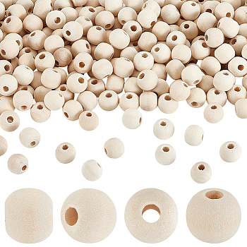 1000Pcs Natural Unfinished Wood Beads, Macrame Beads, Round Wooden Large Hole Beads for Craft Making, Navajo White, 12x10.5mm, Hole: 4mm