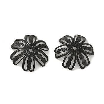 304 Stainless Steel Bead Caps, Flower, Black, 14.5x3mm, Hole: 1.2mm