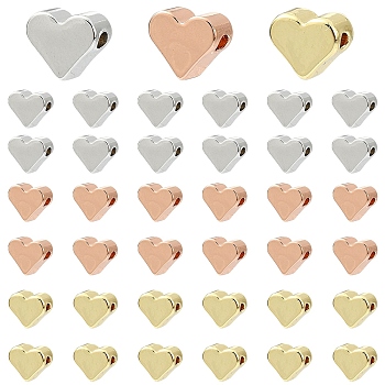 30Pcs 3 Colors Brass Beads, Lead Free & Cadmium Free & Nickel Free, Heart, Mixed Color, 6x7x3mm, Hole: 1.2mm, 10pcs/color