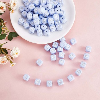 20Pcs Blue Cube Letter Silicone Beads 12x12x12mm Square Dice Alphabet Beads with 2mm Hole Spacer Loose Letter Beads for Bracelet Necklace Jewelry Making, Letter.H, 12mm, Hole: 2mm