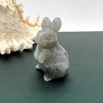 Natural Labradorite Carved Healing Rabbit Figurines, Reiki Energy Stone Display Decorations, 50mm
