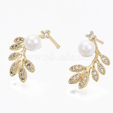 Seashell Color Branch Brass Stud Earrings