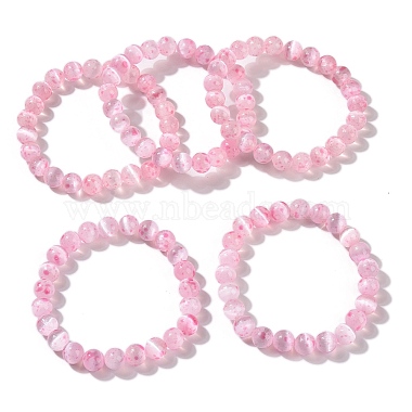 Dyed Natural Selenite Round Beaded Stretch Bracelet for Women(BJEW-G697-02B)-2