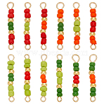 48Pcs 12 Colors Glass Seed Beads & Brass Rondelle Beaded Connector Charms, with 304 Stainless Steel Double Loops, Golden, Mixed Color, 24x3x3mm, Hole: 2.5mm, 4pcs/color(PALLOY-WR00011)