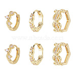 6Pcs 3 Styles Brass Micro Pave Clear Cubic Zirconia Hoop Earrings, Real 18K Gold Plated, Mixed Shapes, 11.5~14.5x13~16x3~7.5mm, 2pcs/style(EJEW-TA0001-90B)
