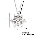 Elegant Brass Cubic Zirconia Snowflake Pendant Necklaces, Perfect for Christmas and Valentine's Day Gifts, Platinum, Clear, 15.75 inch(40cm)(EH2913-4)