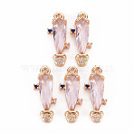 Rack Plating Brass Micro Pave Clear Cubic Zirconia Pendants, with Faceted Glass, Long-Lasting Plated, Cadmium Free & Lead Free, Cactus, Pink, 18.5x7.5x3.5mm, Hole: 1.2mm(KK-T060-63A-RS)